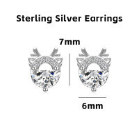 wholesale 925 Silver Cute Animal Pure Silver Stud Earrings Element Simple Minimalist Light Luxury Style Non-removable Earrings-White diamond deer sterling silver earrings