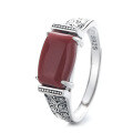 wholesale S925 Sterling Silver Retro Vintage Pattern Design Ring Ethnic Style Southern Red Agate Index Finger Ring-0-4
