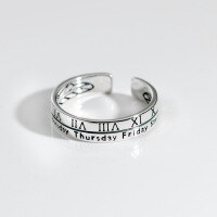 wholesale S925 Sterling Silver Nalan Twelve Hours Roman Numeral Week Letter Open Ring Jewelry J5967-S925 silver ring