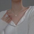 wholesale S925 Silver Cross Necklace with Sparkling Beaded Chain and Round Pearls, Elegant Women's Collarbone Chain D8609-0-3