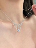 wholesale S925 Sterling Silver Chaoxiaobai Women's Small Pavé Star Necklace Minimalist Delicate Collarbone Chain-0-1