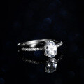 Sterling Silver Natural Blue Topaz Moissanite Ring, 1 Carat Pear Shape-0-2