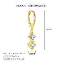wholesale S925 Sterling Silver Geometric Square Inlaid Flash Zircon Tassel Earrings For Women, Light Luxury, Versatile, European And American Trendy Cross-border Earrings-E5173-Gold/Single 925 Silver