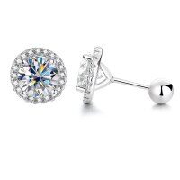 wholesale 925 Sterling Silver Moissanite Earrings, Simple and Elegant, Fashionable Niche Design, Round Full Diamond Halo Studs, Versatile Earrings-30 points + 30 points (zircon) earrings 1.5g 925 silver