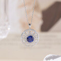 wholesale S925 Silver Cloud Tong Jewelry TikTok Hot Selling Lab-Created Blue Sapphire Fashion Round Pendant Necklace 10*10mm-0-5