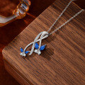wholesale 925 Sterling Silver Blue Zircon Butterfly Pendant Necklace for Women, Minimalist Small Luxury Design, High-End Versatile Collarbone Chain-0-1