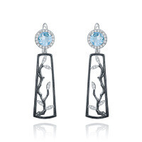 wholesale S925 Sterling Silver Designer Natural Amethyst Earrings, Winter Plum Blossom Colored Gemstone Ear Drops-Sky Blue Topaz Earrings