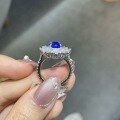 wholesale 925 Silver Oval-Shaped 2ct Blue Sapphire and Cobalt Spinel "Blue Elf" Ring for Women, Light Luxury and High-End Feel-0-4