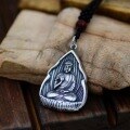 wholesale 990 Silver Amitabha Buddha Pendant for Women, Pure Silver Retro Ethnic Style Long Necklace, Six-Syllable Mantra Car Hanging Ornament-0-5