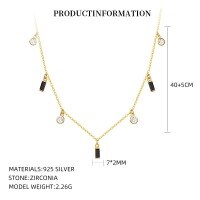 wholesale Sterling Silver S925 Tarot Necklace With Vintage Crystal Pendant, Black Zircon Ring And Earrings Set For Women-A2582_White Zirconium/Black Nano_18K Yellow Plated 925 Silver