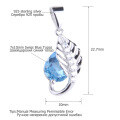 wholesale S925 Sterling Silver with Minor Design Natural Blue Gemstone Pendant Topaz Leaf-Shaped Necklace-0-0