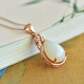 wholesale Rose gold-plated 925 silver with certificate, jade water drop pendant manufacturer wholesale, white jade pendant necklace for women-0-3