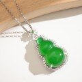 wholesale S925 Silver Gold-Plated Green Chalcedony Gourd Pendant Women's Necklace, New Chinese Style Versatile Hot Seller from Yuntong Jewelry-0-2
