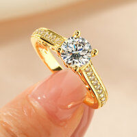 Zirconium Crossed Arms Light Luxury Cocktail Ring, Xiaohongshu Style-Heart of Carat Diamond Ring [K Yellow]  9 US Size