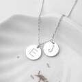 wholesale Silver jewelry, pure silver round plaque engraved with uppercase letters, fashionable and trendy couple necklace for Valentine's Day gift-0-0