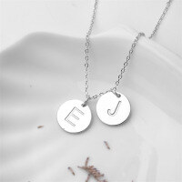 wholesale Silver jewelry, pure silver round plaque engraved with uppercase letters, fashionable and trendy couple necklace for Valentine's Day gift-White>Copper