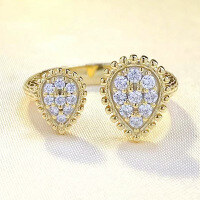 wholesale S925 Silver New Simulated Diamond Teardrop Ring Wedding Band Luxury Fashion European and American Cross-Border Style-K045 Gold Adjustable opening
