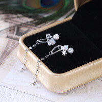wholesale 925 Silver Hypoallergenic Non-Fading Star Tassel Earrings with Natural Pearl Fairy Ear Clip for Non-Pierced Ears Custom Manufacturer-Natural Pearl Snowflake Earrings 925 Silver