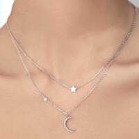 wholesale S925 Sterling Silver Micro-Paved Zircon Moon and Five-Pointed Star Necklace, Star Fashion Light Luxury Elegant Niche Double-Layer Choker-Rose gold 925 silver