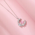 wholesale S925 Sterling Silver Dainty Butterfly Necklace for Women, Minimalist and Unique Design, Versatile Full-Diamond Moon Pendant Choker with Engraving-0-2