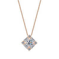 Sterling Silver Square Crystal Necklace with Diamond Accents-S925 sterling silver rose gold + 1-carat moissanite