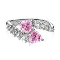 wholesale S925 Sterling Silver Cross-Border Hit Women's Ring with High-End Blue Pink Ice-Cut Zircon and Fashionable Geometric Heart Design-Platinum Pink Diamond DY121101-SW-BF 6