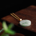 wholesale 18K Gold Certified Icy Mung Bean Jadeite Round Plain Pendant with Floating Floral Patterns, Simple and Minimalist Pi An Kou Amulet-0-2