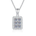 Sterling Silver Moissanite Full-Diamond Sparkling Square Pendant Necklace Wholesale-0-3