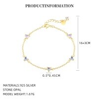 wholesale S925 Sterling Silver Shimmering Moonstone-style Jewelry Set With An Ot Clasp And Heart Pendant, Fashionable Euro-american Luxury-L1192_Moonlight Glass_18K Yellow Plated_16+3CM 925 Silver