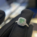 wholesale S925 Silver New ZHUOZHF Jewelry Imported High-Carbon Diamond 6*6 Paraiba Green Ring for WomenIns Style-0-2