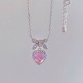 wholesale S925 Sterling Silver Princess Knot Light Luxury Bow Love Heart Moving Butterfly Pendant Necklace for Women with Pink Zircon-0-1