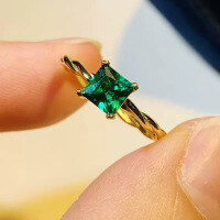 wholesale S925 Silver New Twist Princess Square Ring for Women Wedding Band Ins Minimalist Style-Green Zirconium No. 7