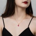 wholesale S925 Sterling Silver Korean and Japanese Light Luxury Style Geometric Hexagonal Ruby Pendant Choker Necklace for Women Factory Wholesale-0-2