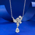 wholesale S925 Silver Fashion OL Light Luxury Style 6*9mm Pear-Shaped Teardrop Pendant with High-Carbon Diamond Pendant and Chain Included-0-0