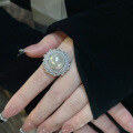 wholesale S925 Silver New Style Pearl Inlaid Ring 14mm Elegant Textured Women's Silver Ring-0-2
