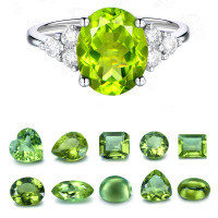 wholesale Silver metal material natural peridot gemstone crystal semi-precious stone ring pendant empty setting jewelry source manufacturer supply customization-Please consult customer service