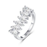 Sterling Silver Square Moissanite Ring, Amazon Bestseller, Customizable Women's Minimalist Stacking Ring.-R15756 Moissanite 3*6mm*7 capsules  US size 8/Hong Kong size 17