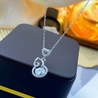 wholesale 999 Silver Maker's S999 Love Ruyi Gourd Diamond Necklace, Fashionable Minimalist New Chinese Style Niche High-end Set Chain-Pure Silver Gourd Necklace>Pure Silver