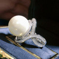 wholesale S925 Sterling Silver European and American Pearl Ring Elegant and Graceful Goddess Style High Carbon Diamond Women's Ring-0-3