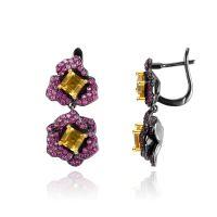 wholesale S925 Silver Designer Natural Gemstone Earrings, Floral Collection Russian Luxury Amethyst Earrings-Natural citrine earrings