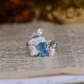 wholesale S925 silver plated with 18k gold, lab-created Santa Maria aquamarine 7x9mm oval high-end jewelry closed-back ring-0-1