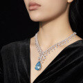 wholesale Metal Material: 925 Silver Gold Plated Pendant Chain, High Carbon Diamond, Paraiba Aquamarine Teardrop, Luxurious Jewelry Women's Necklace-0-1