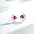 S925 Sterling Silver Synthetic Ruby Heart Stud Earrings-0-2