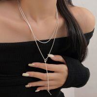 wholesale S925 Sterling Silver OT Buckle Long Snake Chain Necklace for Women, Spring and Summer New Versatile Layering Pendant Necklace-Length 100CM (pure silver)