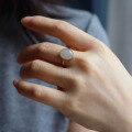 wholesale S925 silver inlaid natural Hetian jade icy lavender cabochon ring, lavender pigeon egg ring-0-3