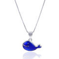 wholesale S925 Sterling Silver New Korean Style Simple Drop Paint Blue Whale Pendant Necklace for Women, Creative Student Silver Jewelry Wholesale-0-4