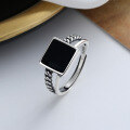 wholesale S925 Sterling Silver Trendy Elegant Resin Black Square Ring INS Korean Dongdaemun Index Finger Ring for Women-0-0