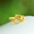 wholesale Gold-plated 925 Sterling Silver Adjustable Open Dragon Zodiac Ring with Hetian Jade, New Chinese Style-0-2