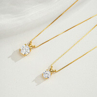 925 Sterling Silver Four-Prong Pendant Moissanite Necklace Classic 14K Gold Plated 1 Carat-1 carat (D color moissanite)  925 silver