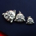 wholesale 990 Sterling Silver Retro Maitreya Buddha Laughing Buddha Head Pendant, Pure Silver Handmade DIY Keychain Car Accessory Ornament-0-1